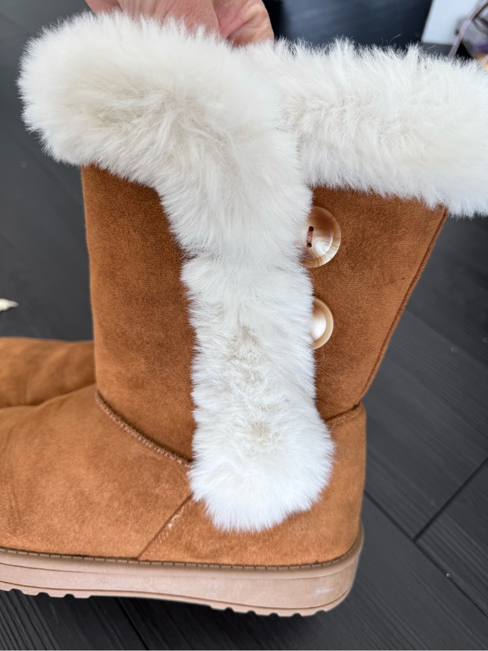 Women’s Suede Faux-Fur Button Winter Boot - Chestnut